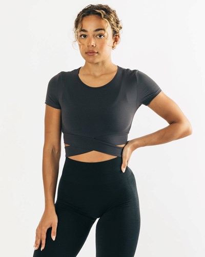 Alphalete Fitted Kurzes Sleeve Tie Top Dunkelgrau | LC9623817