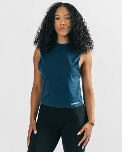Alphalete Heavy Baumwoll Cutoff Navy | RU8940752