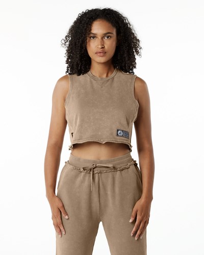 Alphalete Mid-Weight Washed Terry Crop Cutoff Smokey Quartz | EZ3849672