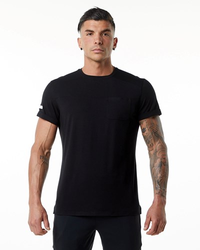 Alphalete Premium Kurzes Sleeve Pocket Tee Schwarz | OE4187935
