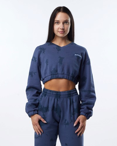 Alphalete Washed V-Neck Fleece Pullover Moonlight | JU6501793